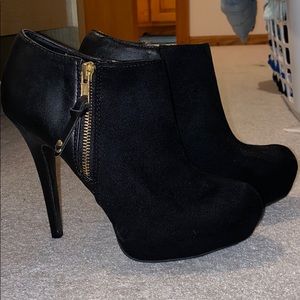 Material Girl black side zip pump high heels